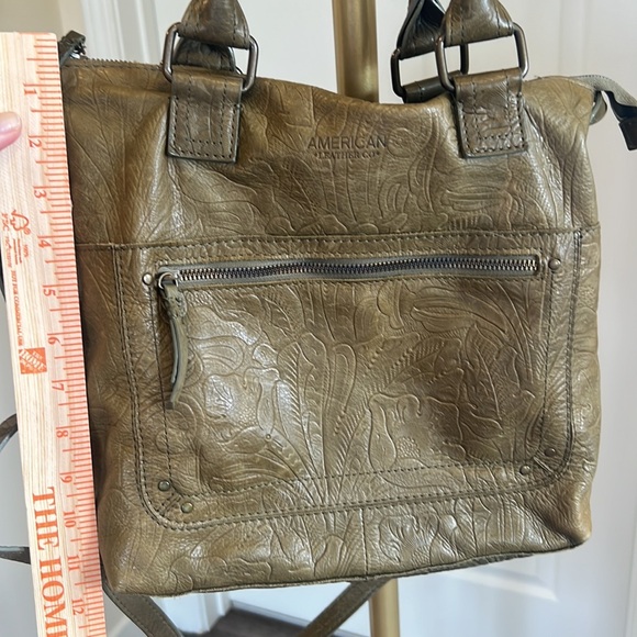 American Leather Co. Tooled botanical neutral Olive green brown zipper H… - Picture 7 of 11